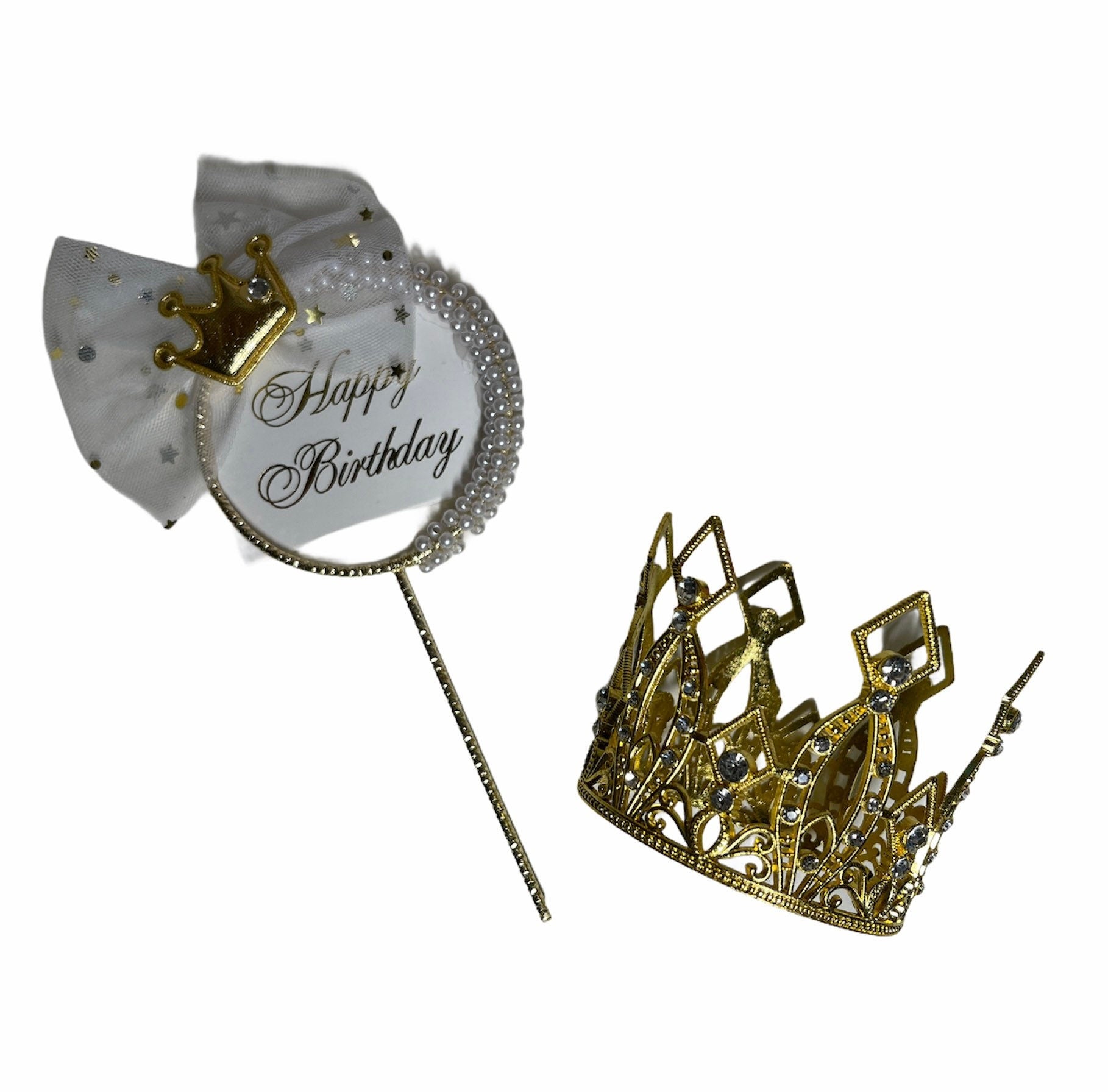Gold Crown Cake Topper, Happy Birthday bow cake topper, Quincinera, pr –  AMRA GOODS
